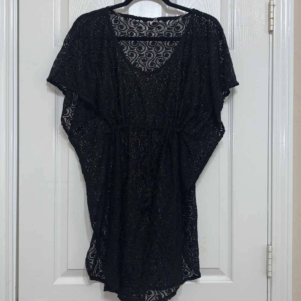 Black Lace Crochet Swim Suit Cover up
